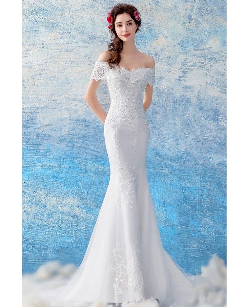 Curvy Off Shoulder Lace Mermaid Wedding Dress With Train Wholesale T69317 8485