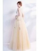 Romantic Flower Yellow Long Prom Dress With Cape Sleeves