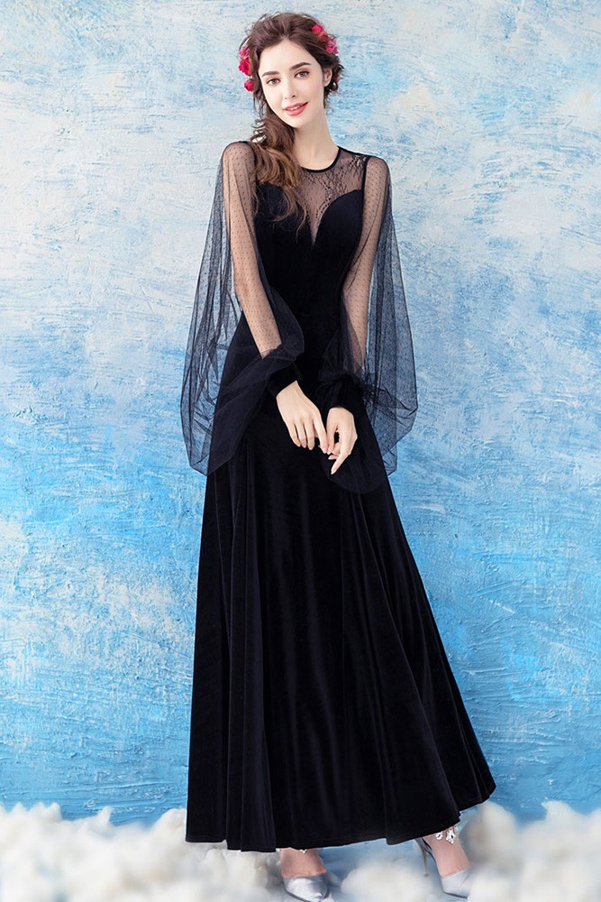 Black Long Sleeve Poofy Dress