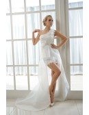 A-Line One Shoulder Asymmetrical Organza Wedding Dress With Flowers