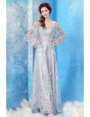 Brighting Gold Sequin V Neck Prom Formal Dress With Butterfly Sleeves