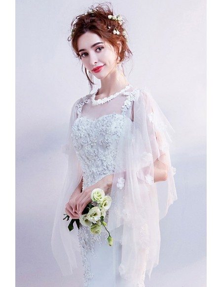 Wholesale Lace Beading Mermaid Wedding Dress With Fairy Tulle Sleeves