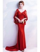 Sexy Tight Mermaid Red Wedding Party Dress With Butterfly Sleeves