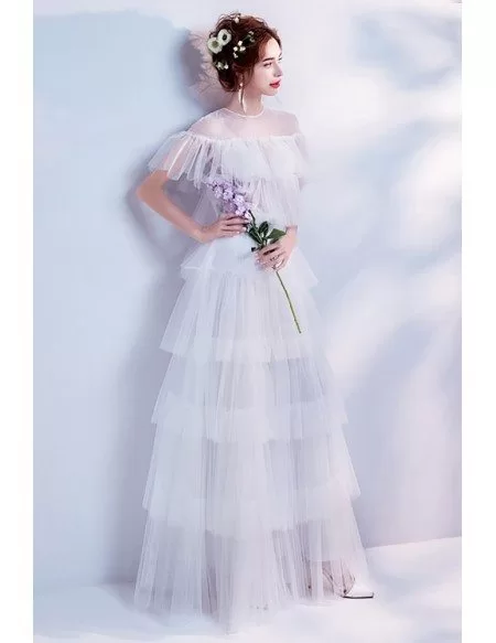 Modern Tiered Tulle Informal Bridal Dress For Outdoor Wedding