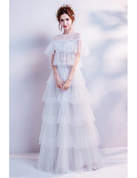 Modern Tiered Tulle Informal Bridal Dress For Outdoor Wedding Wholesale ...