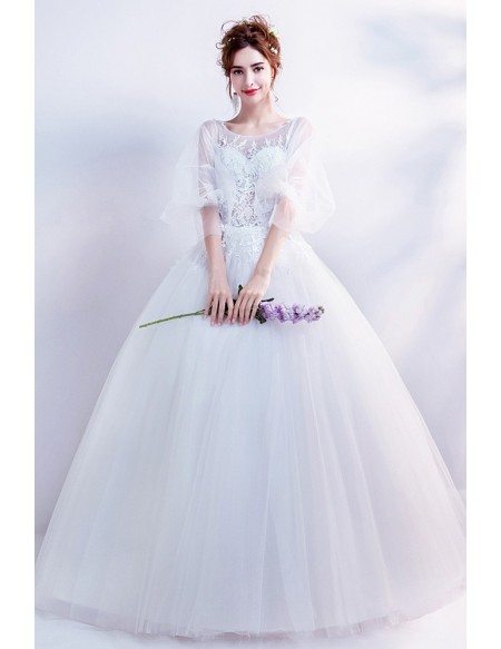 Classic Lace Ball Gown Wedding Dress With Trumpet Sleeves