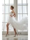 A-Line Strapless Asymmetrical Organza Wedding Dress With Beading Cascading Ruffles