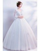 Cinderella Floral Ball Gown Wedding Dress With Long Trumpet Sleeves