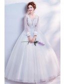 Cinderella Floral Ball Gown Wedding Dress With Long Trumpet Sleeves