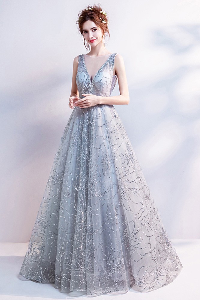 silver sequin ball gown