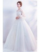 Bubble Sleeves Ballgown Tulle Wedding Dress With Flowers