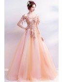 Beautiful Orange Long Formal Prom Dress With Off Shoulder Flower Sleeves