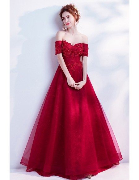 Off Shoulder Long Red Formal Dress With Lace Beading Wholesale #T69355 ...