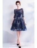 Shining Starry Naby Blue Short Party Dress With Sleeves