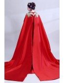 Exaggerated Red Satin Formal Cheongsam Dress In Chinese Style