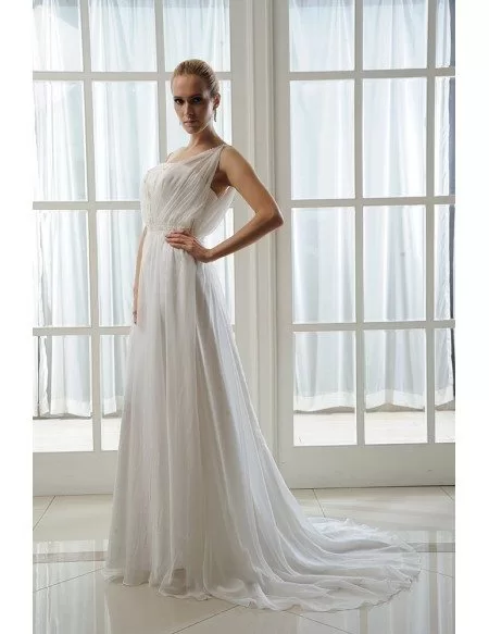 A-Line Strapless Sweep Train Chiffon Wedding Dress With Beading Pleated