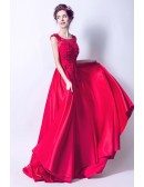 Elegant Red Long Formal Party Dress Sleeveless With Appliques