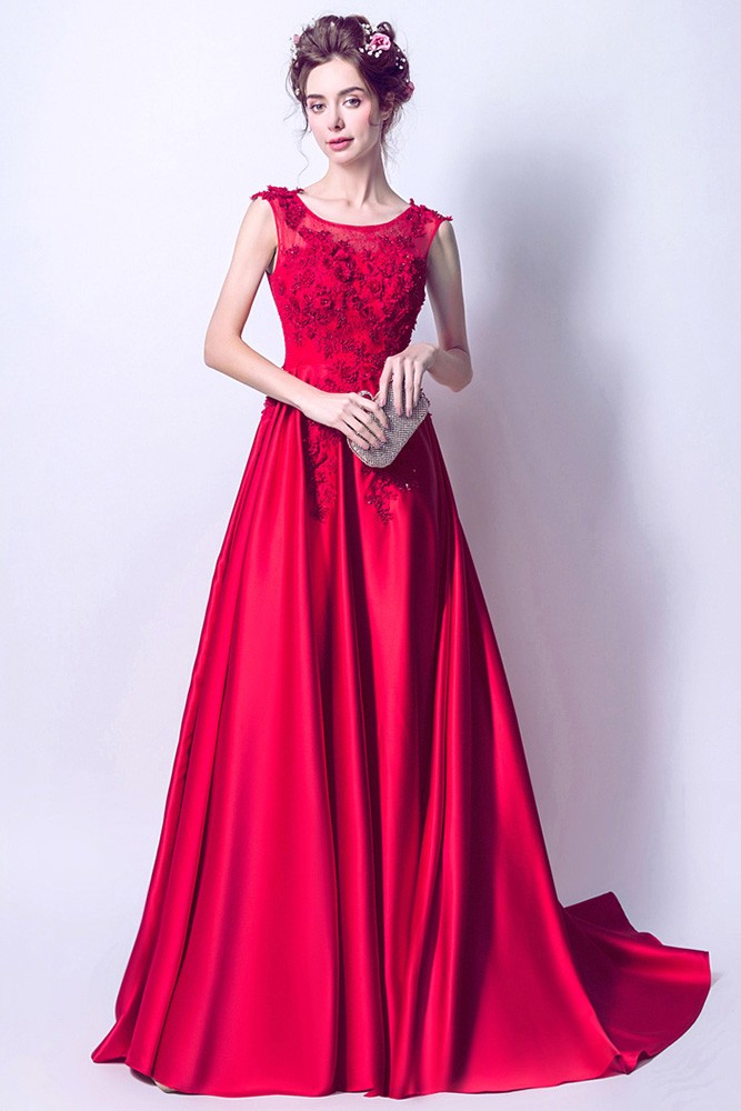 Elegant Red Long Formal Party Dress Sleeveless With Appliques Wholesale ...