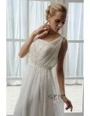 A-Line Strapless Sweep Train Chiffon Wedding Dress With Beading Pleated