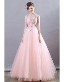 Dreamy Pink Tulle Long Prom Dress With Appliques For Teens