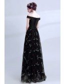 Off The Shoulder Black Prom Dress Long With Lace Sequi Skirt