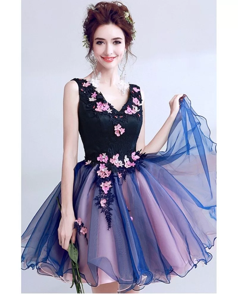 navy blue pink dress