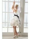 A-Line Strapless Short Organza Wedding Dress With Cascading Ruffles Flowers Bow