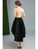 Unique High Low Black Prom Dress With Colored Applique Florals