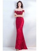 Classy Long Lace Burgundy Formal Prom Dress With Short Sleeves