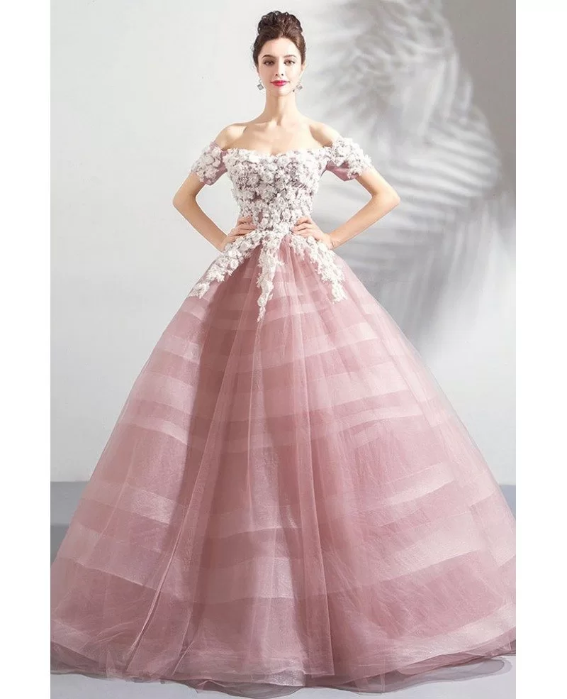 Fairy Pink Floral Ball Gown Formal Prom Dress Off Shoulder Wholesale # ...