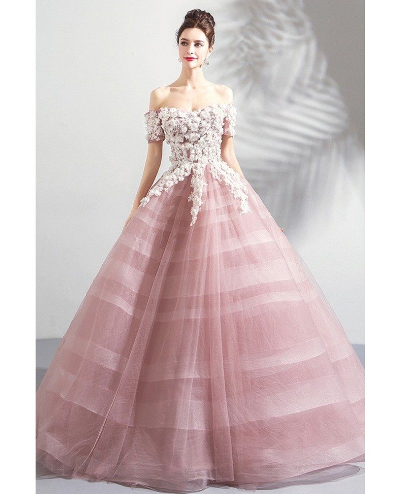 off shoulder ball gown prom