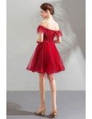 Pretty Red Beaded Off Shoulder Short Poofy Prom Dress Lace Up