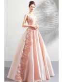 Stunning Blush Pink Long Formal Satin Prom Dress Sleeveless