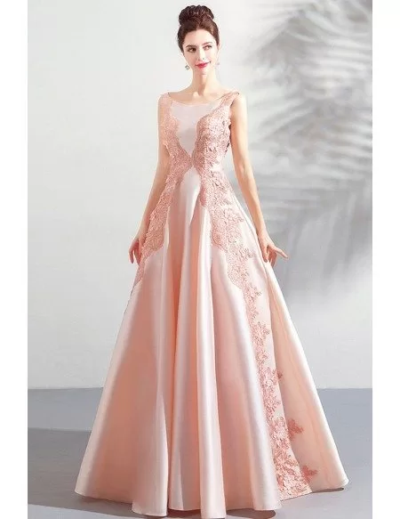 blush satin prom dress