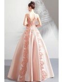 Stunning Blush Pink Long Formal Satin Prom Dress Sleeveless