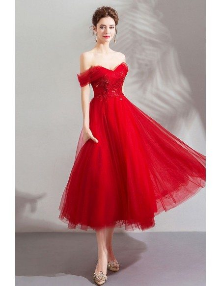 Gorgeous Red Off Shoulder Flowy Tulle Prom Dress For Party Wholesale # ...