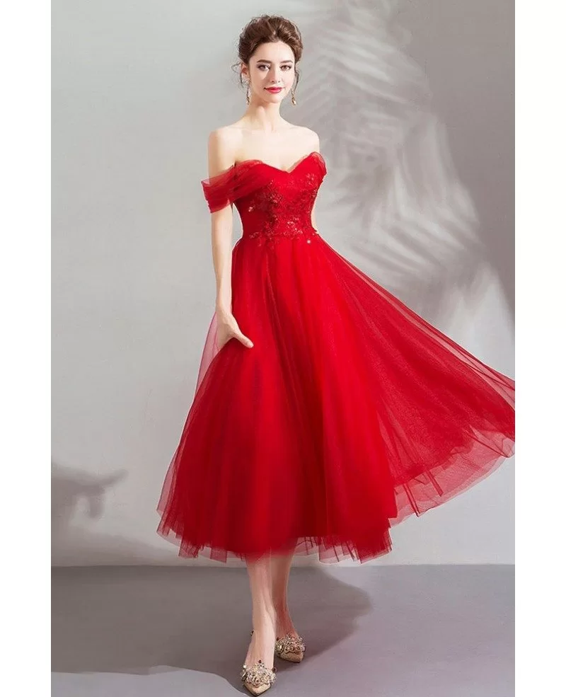 Gorgeous Red Off Shoulder Flowy Tulle Prom Dress For Party Wholesale # ...