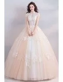 Unique Collar Lace Champagne Ball Gown Wedding Dress Princess