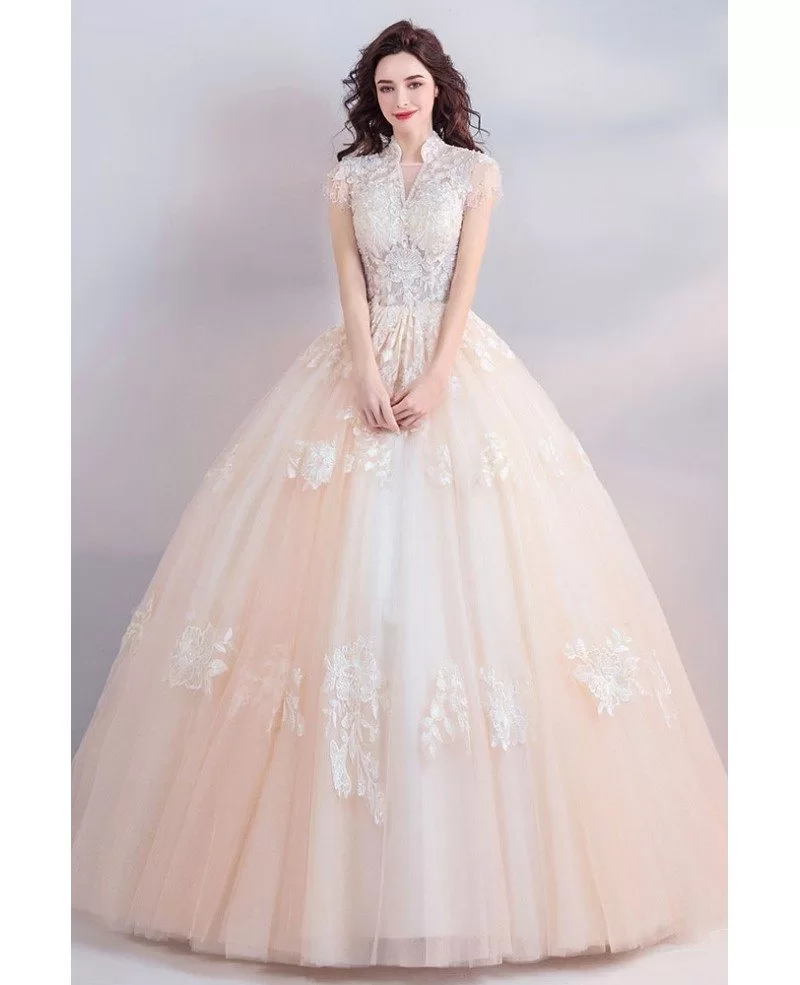 champagne ball gown wedding dress