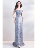Classy Blue Long Lace Empire Formal Dress With Sleeves