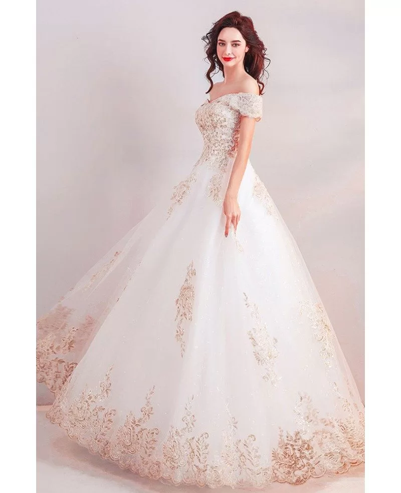 Luxury Gold Embroidery Ball Gown Wedding Dress Off Shoulder Wholesale # ...