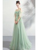 Flowy Green Long Tulle Formal Prom Dress Classy With Straps
