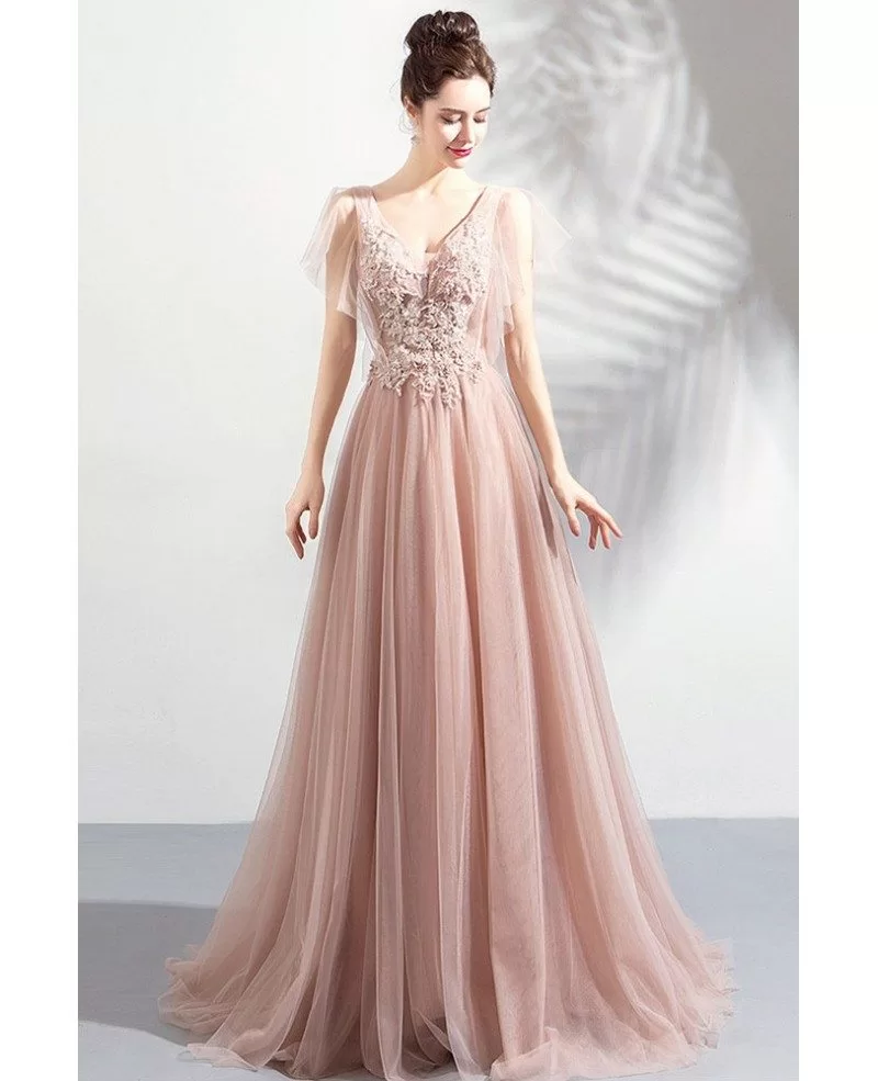 Beautiful Fairy Long Tulle V-neck Prom Dress With Open Back Wholesale # ...