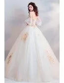Classic Gold With White Ball Gown Princess Wedding Dress Off Shoulder