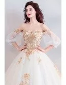 Classic Gold With White Ball Gown Princess Wedding Dress Off Shoulder