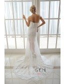 Sheath Strapless Court Train Tulle Wedding Dress With Appliques Lace