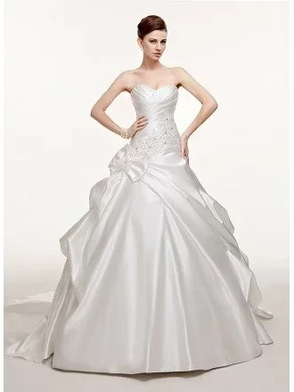 Sweetheart Ballgown Train Length Taffeta Wedding Dress with Bow