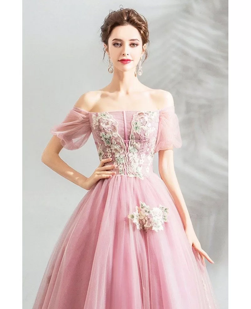 Fairy Princess Pink Ball Gown Formal Prom Dress Off Shoulder With