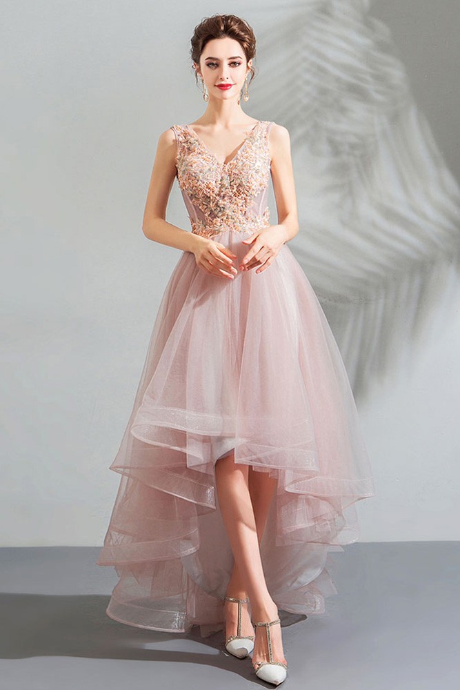 Long Tulle Prom Dress with V-Neck Beaded Bodice | Tulle 