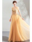 Flowy Long Tulle Elegant Formal Prom Dress V-neck With Appliques